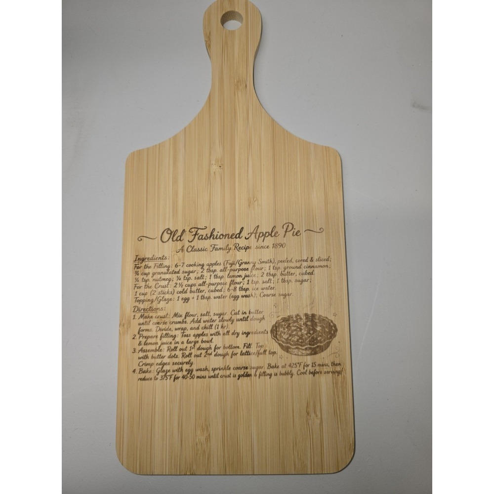 Handmade Bamboo Old Fashion Apple Pie Recipe Cutting Board 11x5 Brown